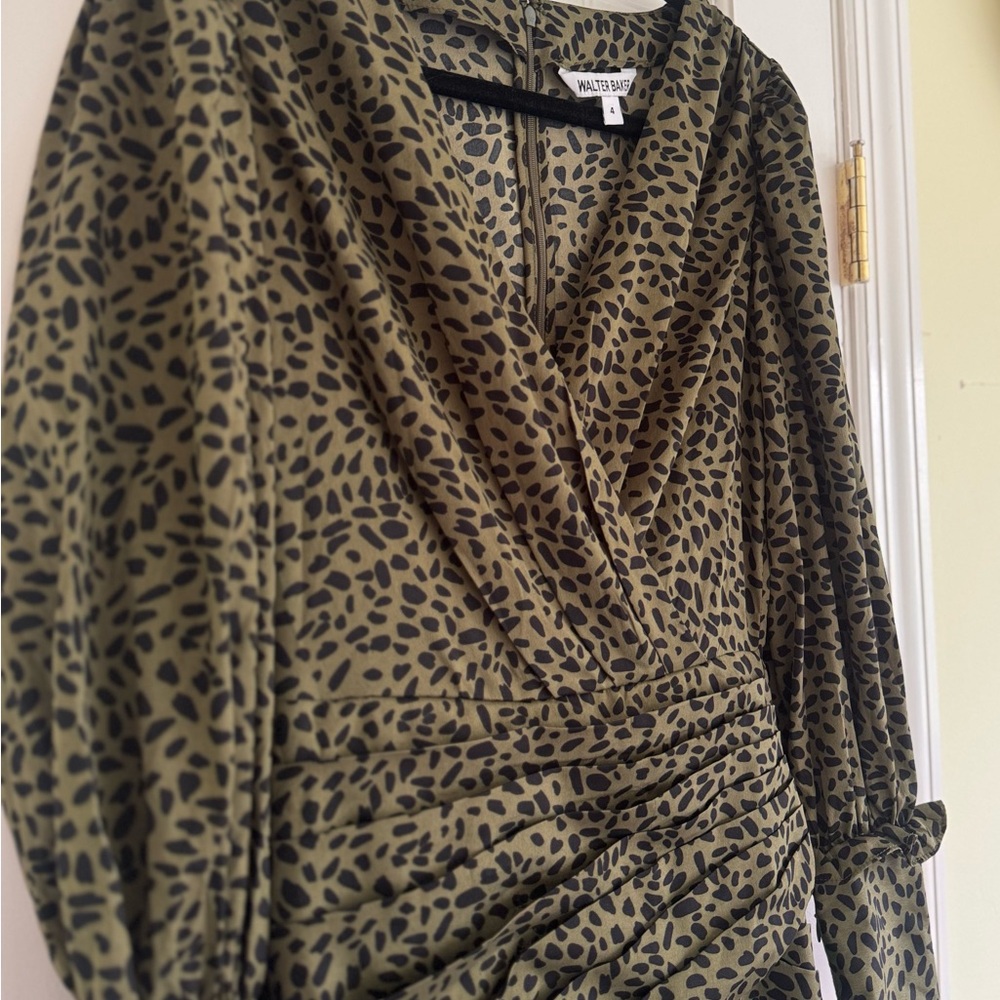 Walter Baker Olive Green and Black Printed Wrap-Style Dress